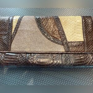 Diane Von Furstenberg Brown and Cream Patchwork Clutch